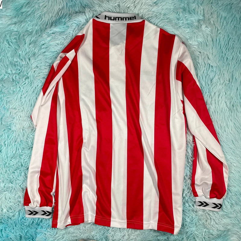 Deadstock Vintage 90s Red & White Striped Hummel Football Shirt - Medium