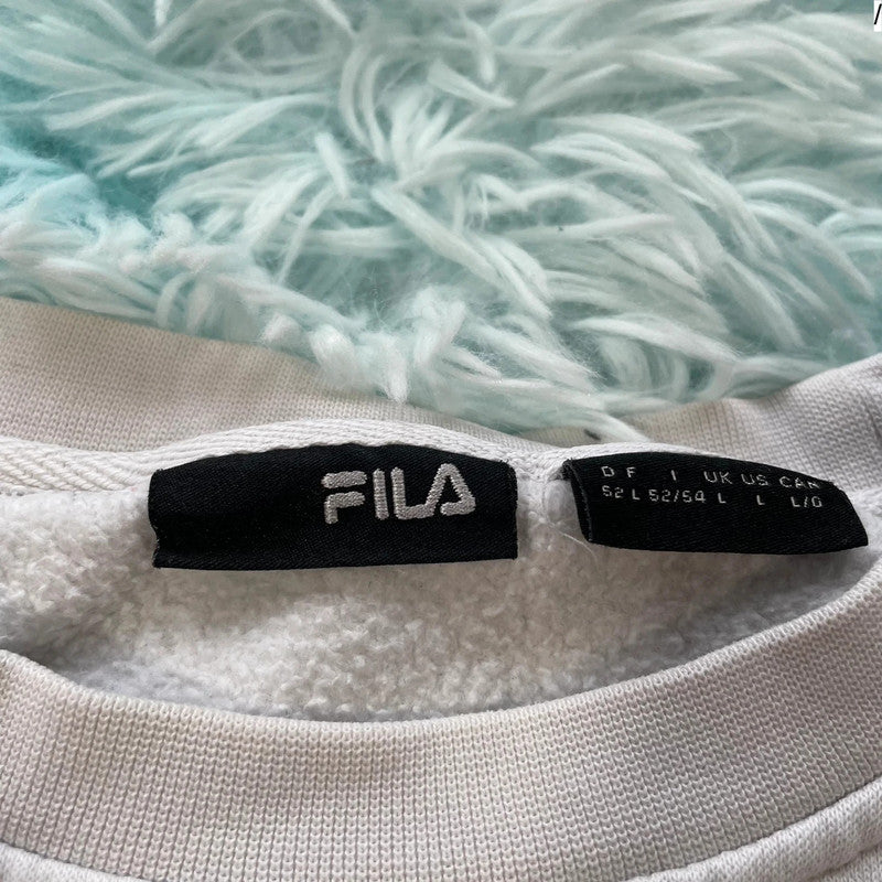 Vintage 90s White Fila Sweatshirt Embroidered Spellout - Large