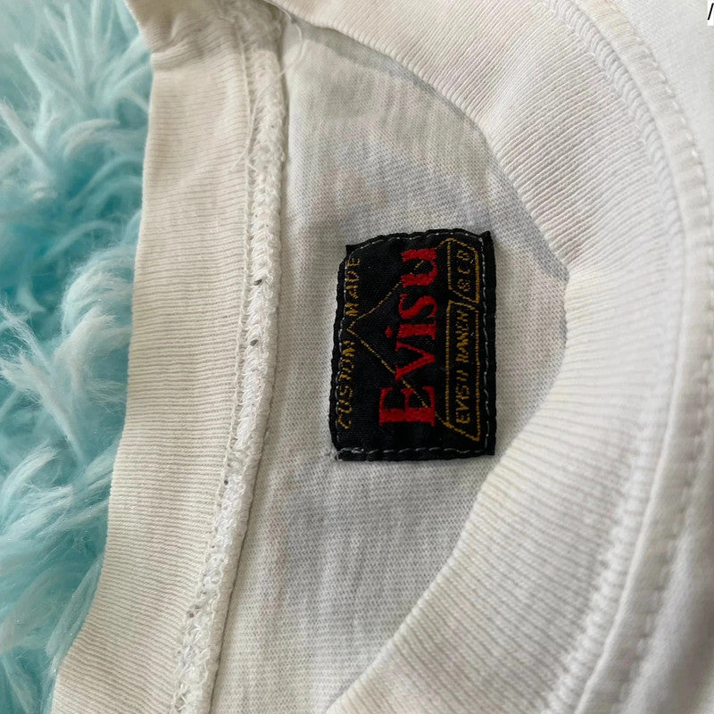 White Evisu Print T Shirt - Medium