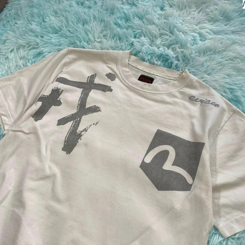 White Evisu Print T Shirt - Medium