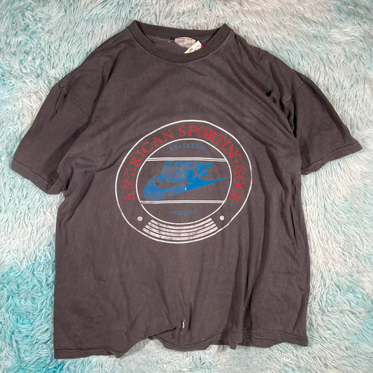 Vintage 80s Faded Grey Nike T Shirt Graphic - XL