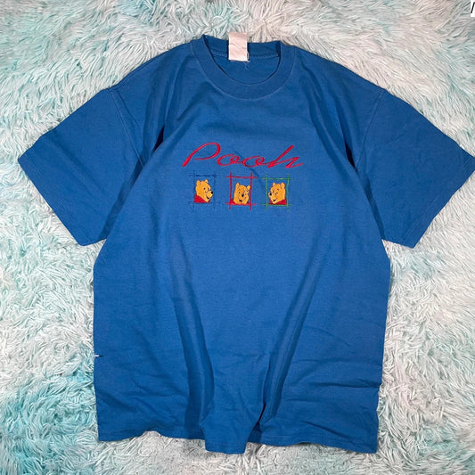 Vintage 90s Blue Winnie the Pooh Embroidered T Shirt - Large