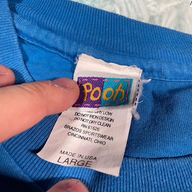 Vintage 90s Blue Winnie the Pooh Embroidered T Shirt - Large