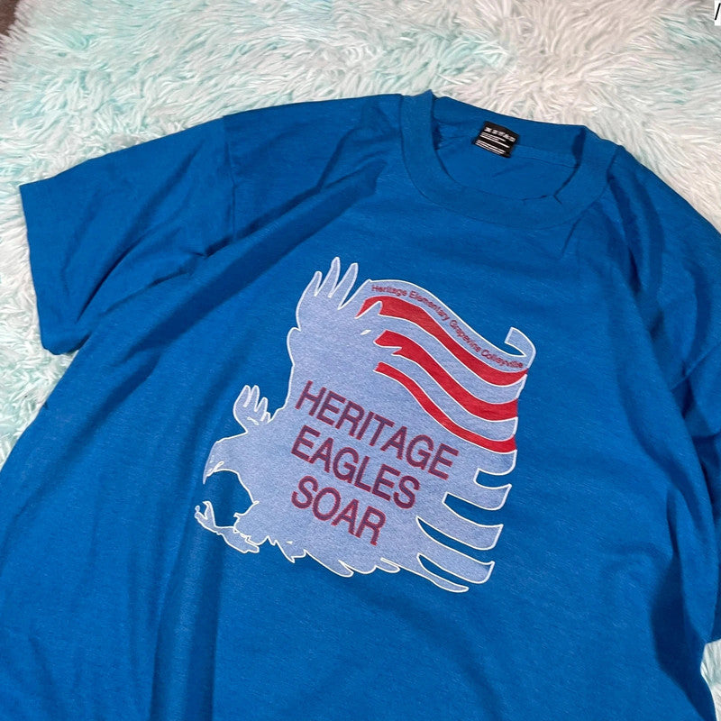 Vintage 90s Blue USA Eagle Print T Shirt - XL