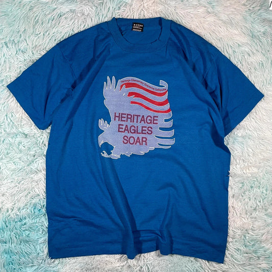 Vintage 90s Blue USA Eagle Print T Shirt - XL