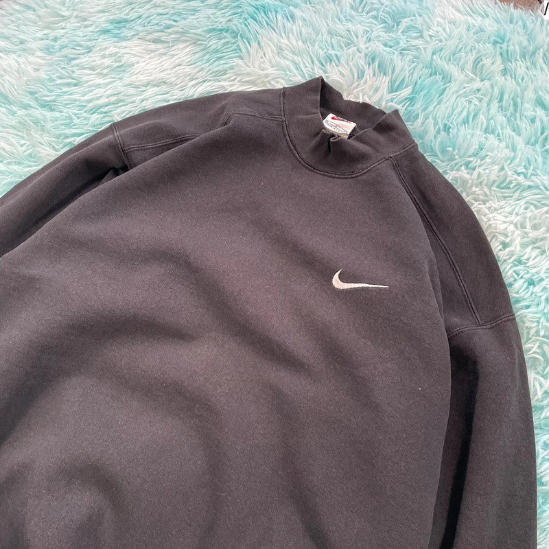 Vintage 90s Black Nike Sweatshirt Mock Neck - Medium