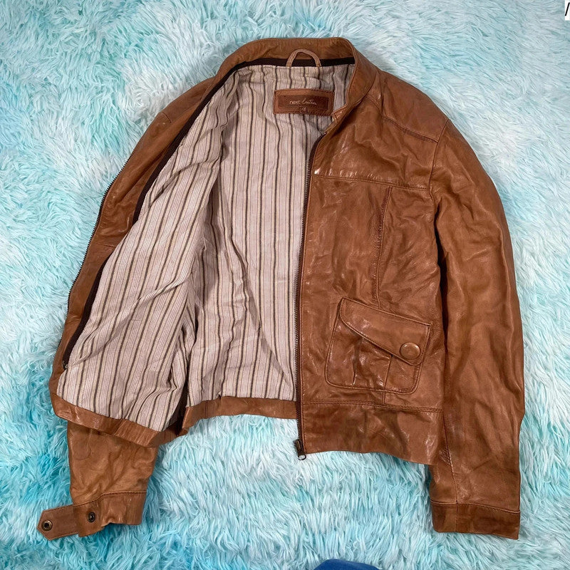 Vintage Y2K Brown Next Leather Jacket - UK18