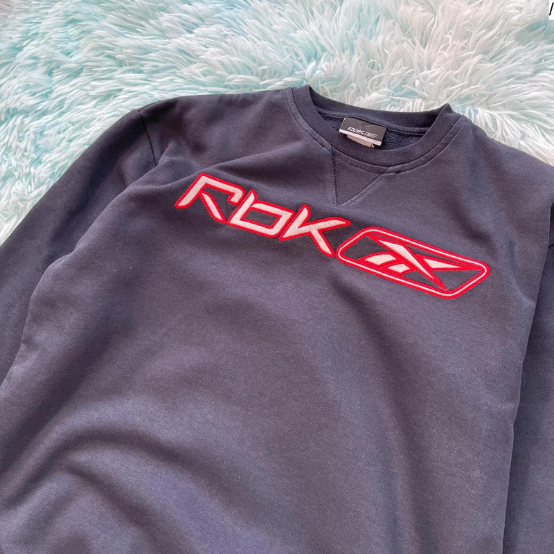 Vintage Navy Reebok Sweatshirt Spellout - XS