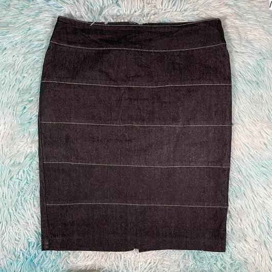 Vintage Black Pinstriped Midi Skirt - Size 12