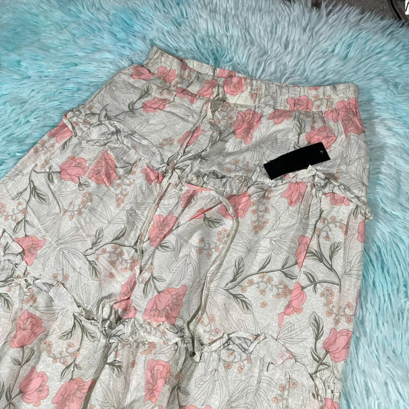 Vintage Pink & Cream Floral Circle Skirt - Small