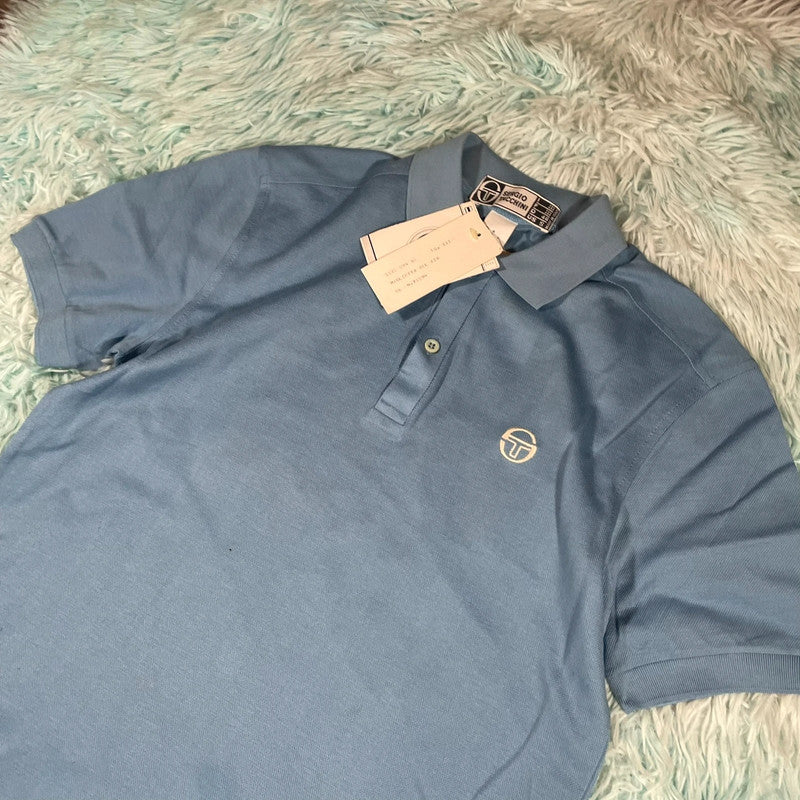 Deadstock Vintage 90s Blue Sergio Tacchini Polo Shirt - Small