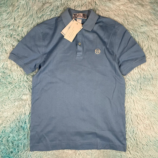 Deadstock Vintage 90s Blue Sergio Tacchini Polo Shirt - Small