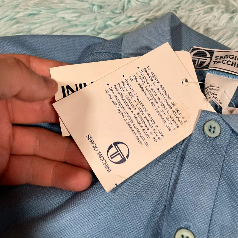 Deadstock Vintage 90s Blue Sergio Tacchini Polo Shirt - Small