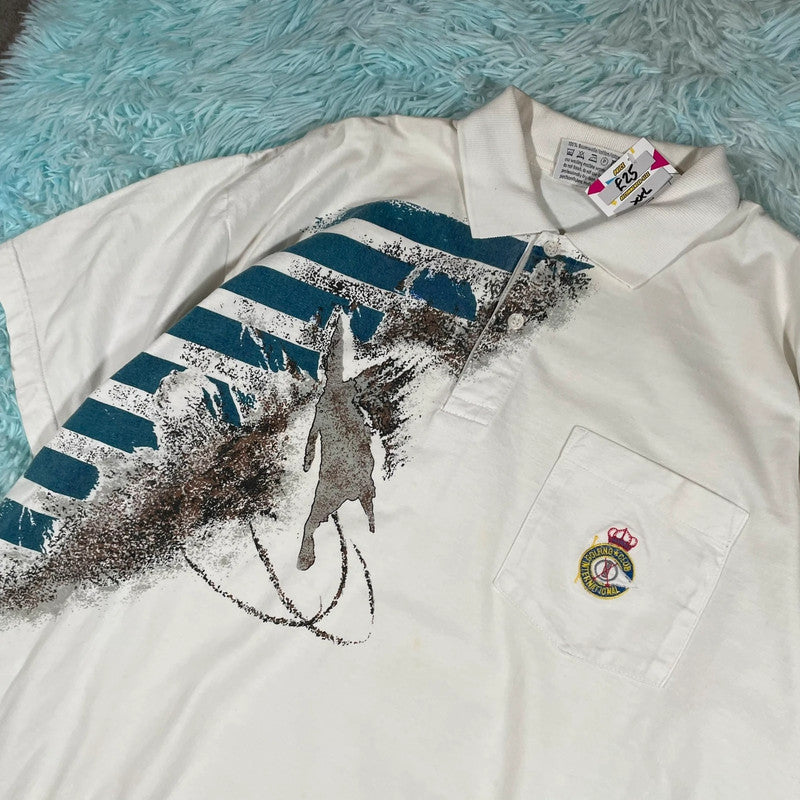 Vintage 90s White Funky Boss Polo Shirt - XXL