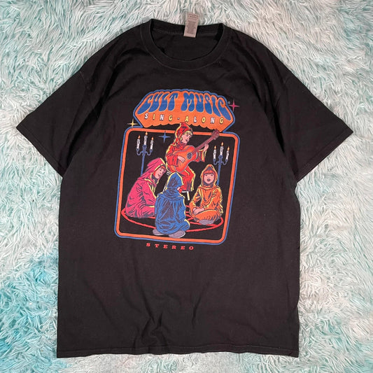 Black Cult Music Graphic T Shirt - Large