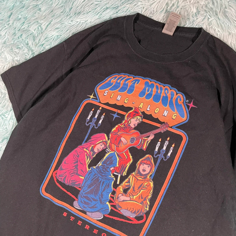 Black Cult Music Graphic T Shirt - Large