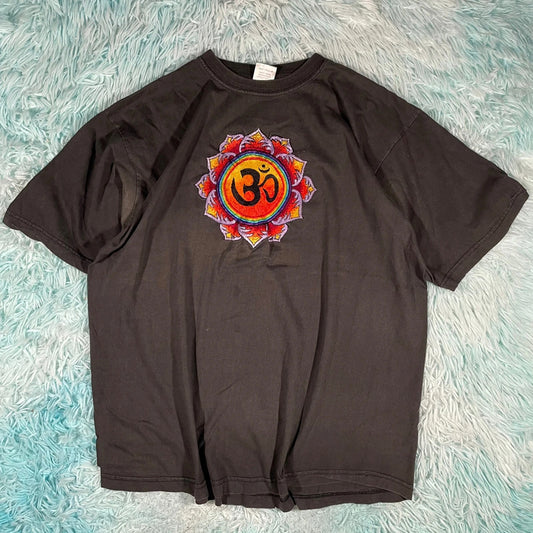 Vintage Black Nepal Hindu Embroidered T Shirt - Medium