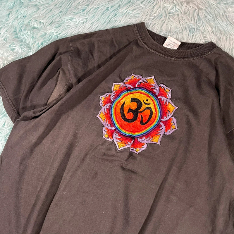 Vintage Black Nepal Hindu Embroidered T Shirt - Medium