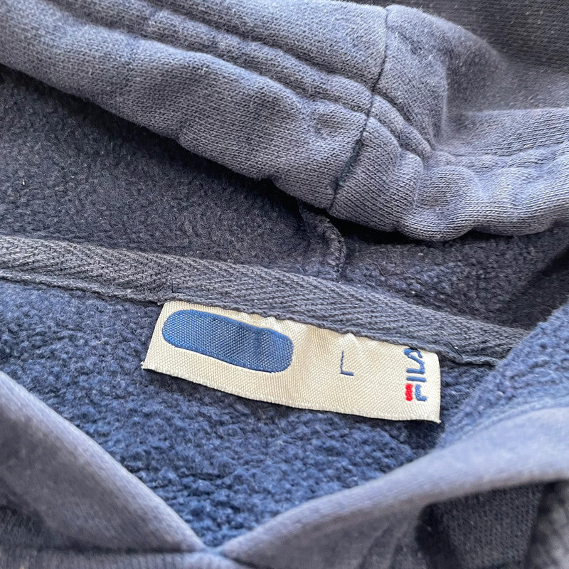 Vintage 00s Navy Fila Hoodie Spellout - Large