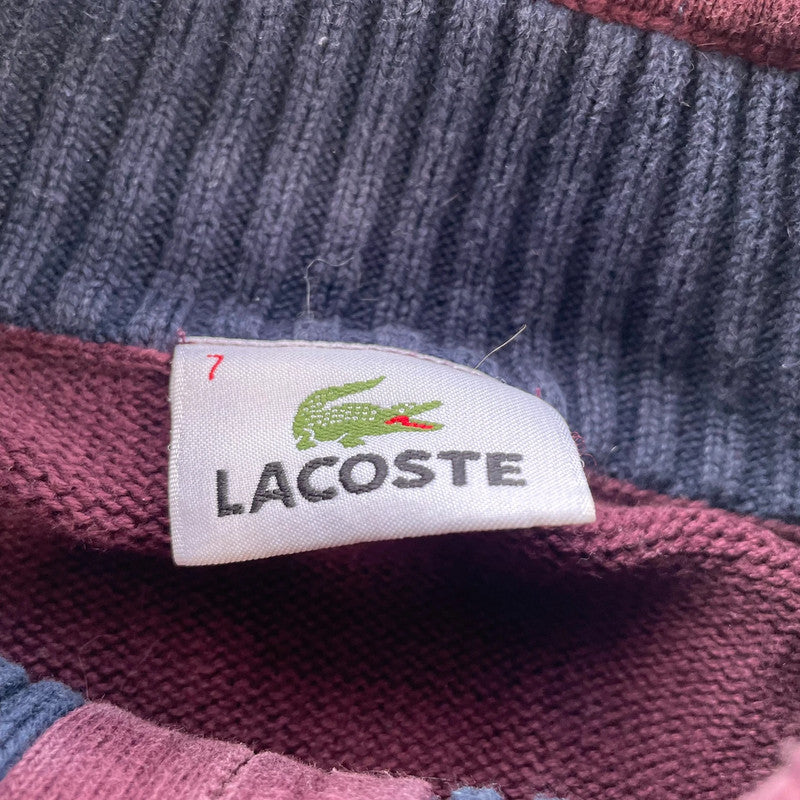 Vintage Maroon Lacoste Knitted Jumper Full Zip - XXL