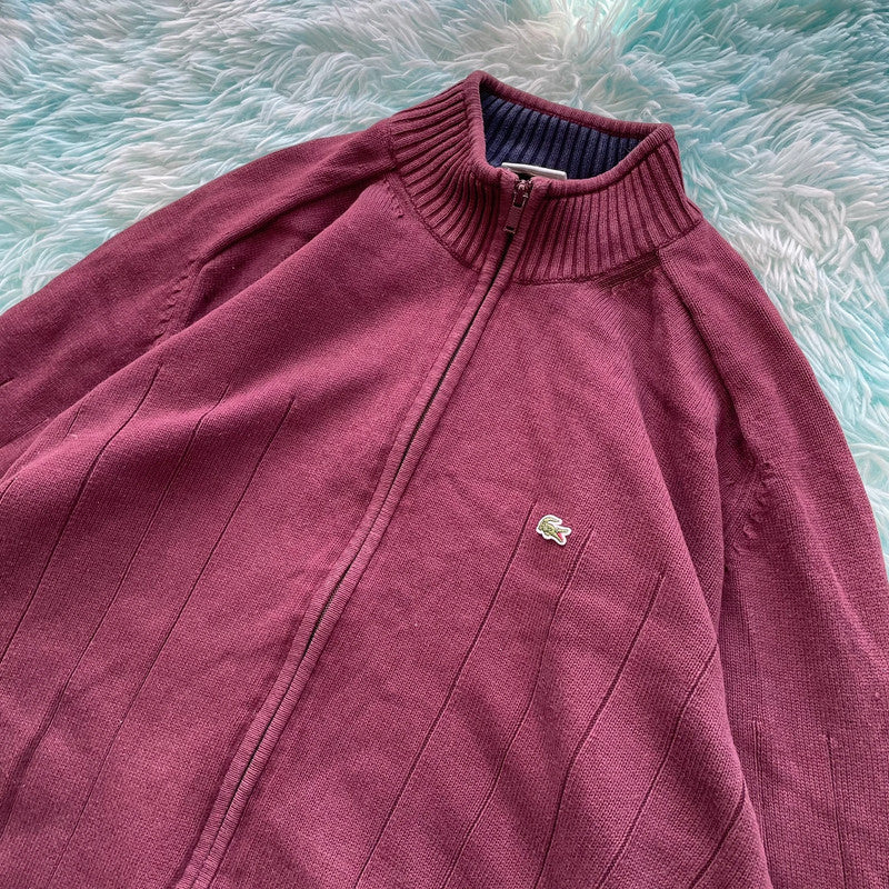Vintage Maroon Lacoste Knitted Jumper Full Zip - XXL