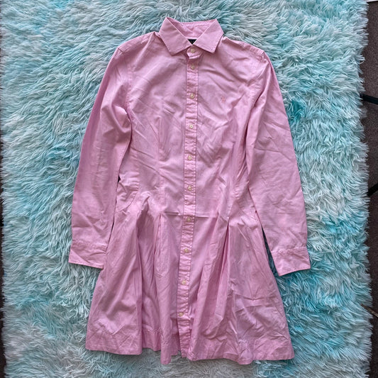 Pink Polo Ralph Lauren Shirt Dress Pleated - Size 8