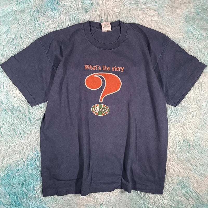 Vintage 1995 Oasis Band T Shirt What the Story Print - XL