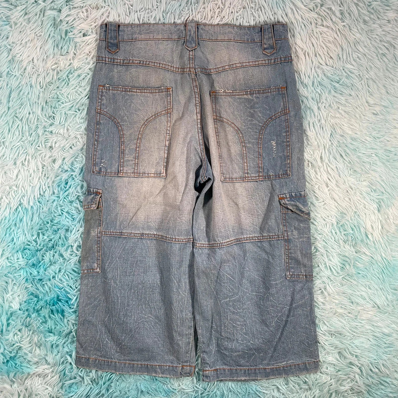 Vintage 00s Blue Cargo Jean Shorts Jorts - 30W
