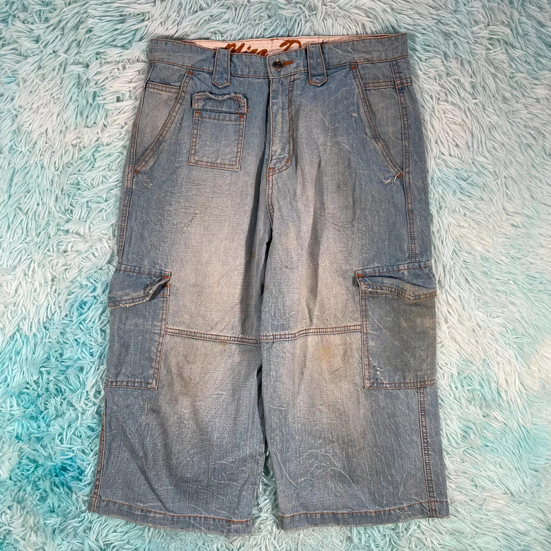 Vintage 00s Blue Cargo Jean Shorts Jorts - 30W