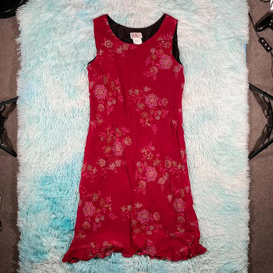 Vintage 90s Pink Floral Rayon Dress - Large