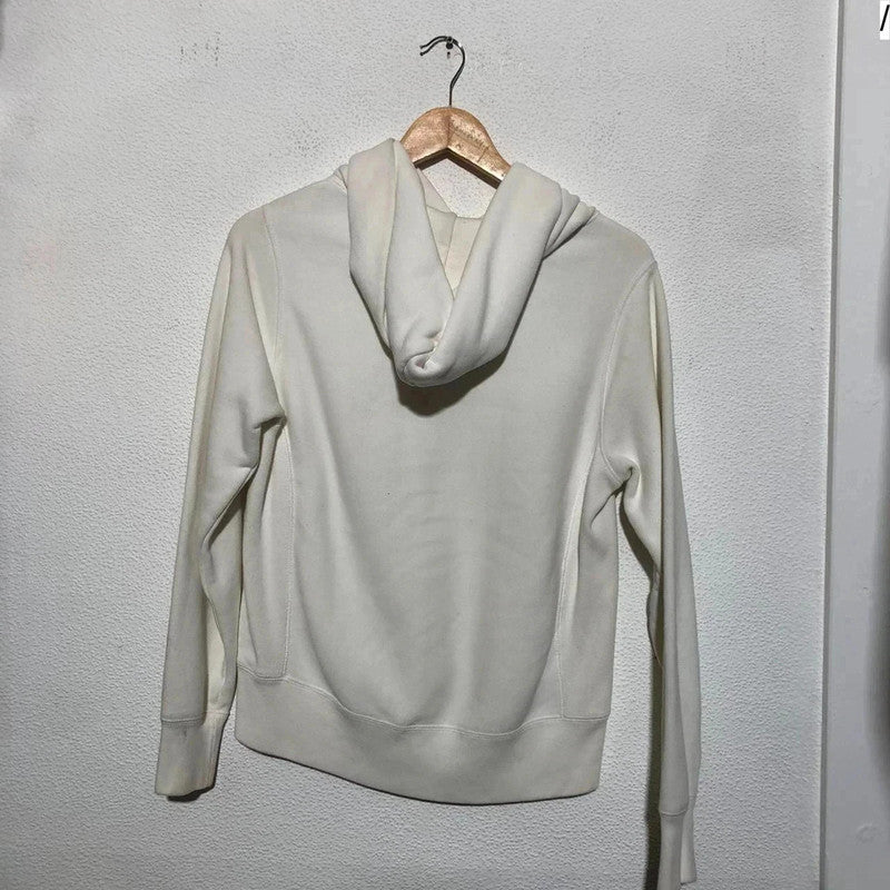 Vintage White Champion Hoodie Triple Spellout Reverse Weave - Small