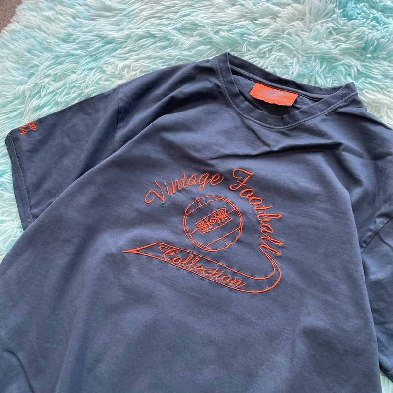 Navy Umbro T Shirt Embroidered Spellout - Large