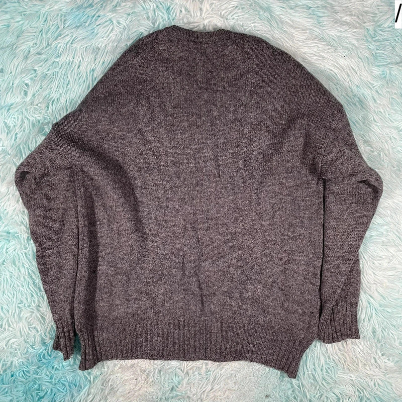Vintage 90s Grey V Neck Wool Knitted Jumper - Medium
