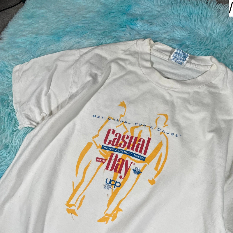Vintage 90s White Cerebral Palsy Charity Graphic T Shirt - Large