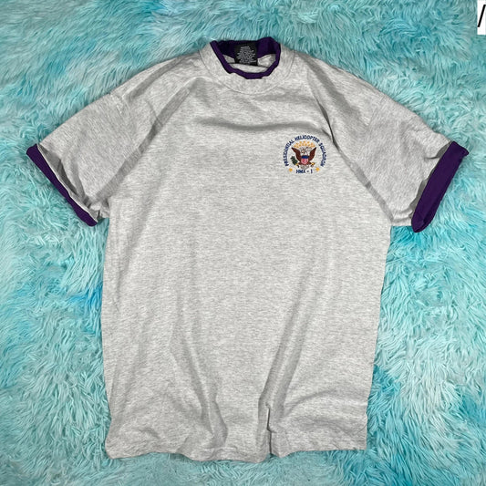 Vintage 90s Grey Presidential Helicopter Team Graphic T Shirt - Large