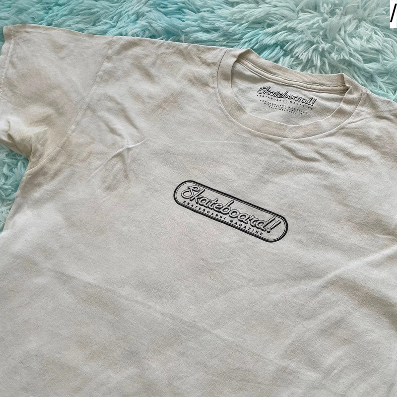 White Skateboard Magazine Print T Shirt - L
