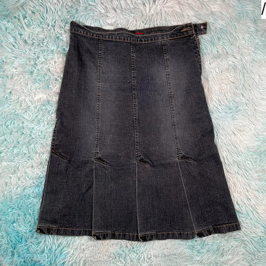 Vintage 00s Denim River Island Skirt Pleated - Size 12
