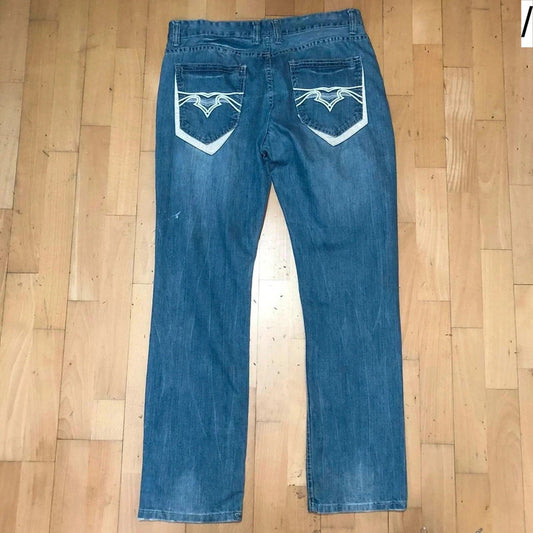 Vintage 90s Baggy Embroidered Jeans - 36W