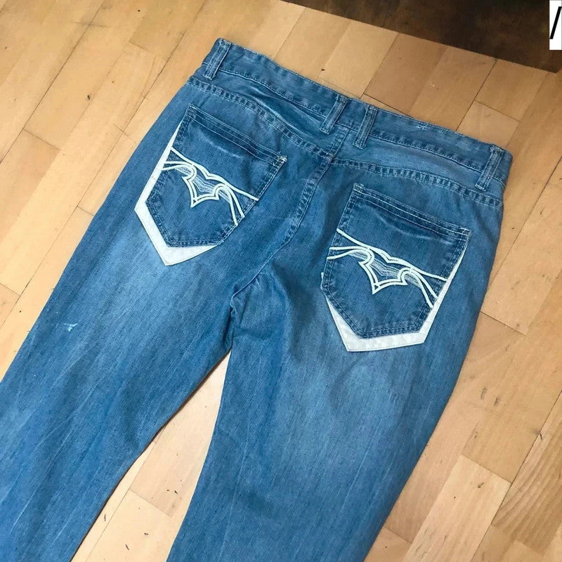 Vintage 90s Baggy Embroidered Jeans - 36W