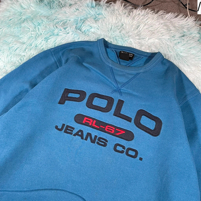 Vintage 90s Blue Polo Jeans Ralph Lauren Sweatshirt - Medium