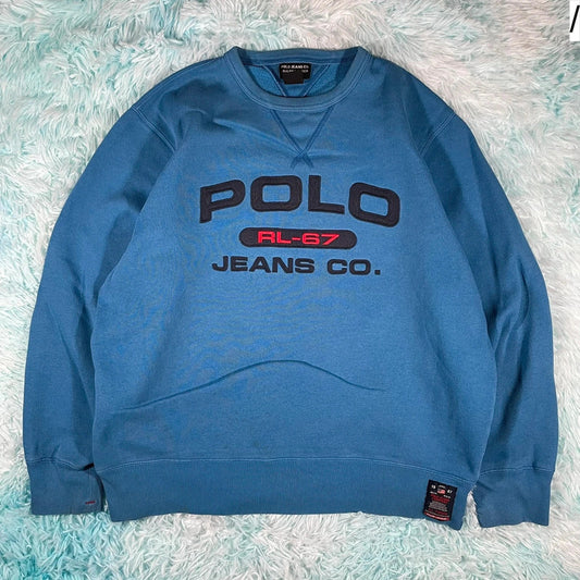 Vintage 90s Blue Polo Jeans Ralph Lauren Sweatshirt - Medium