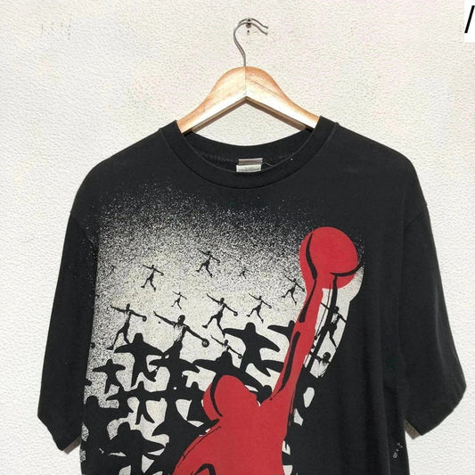 Vintage 80s Black Nike Jordan All Over Print T Shirt - Medium