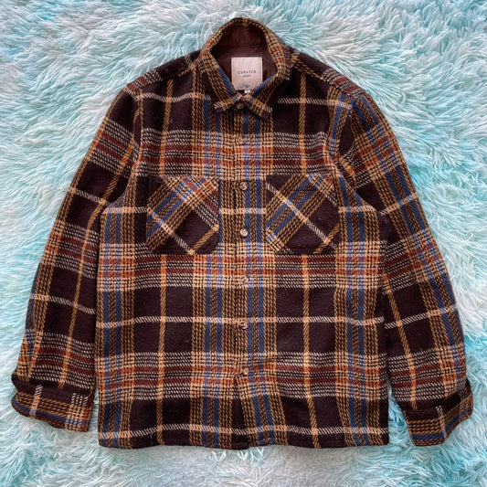 Brown Chequered Curated Utility Flannel Shirt Shacket - Large