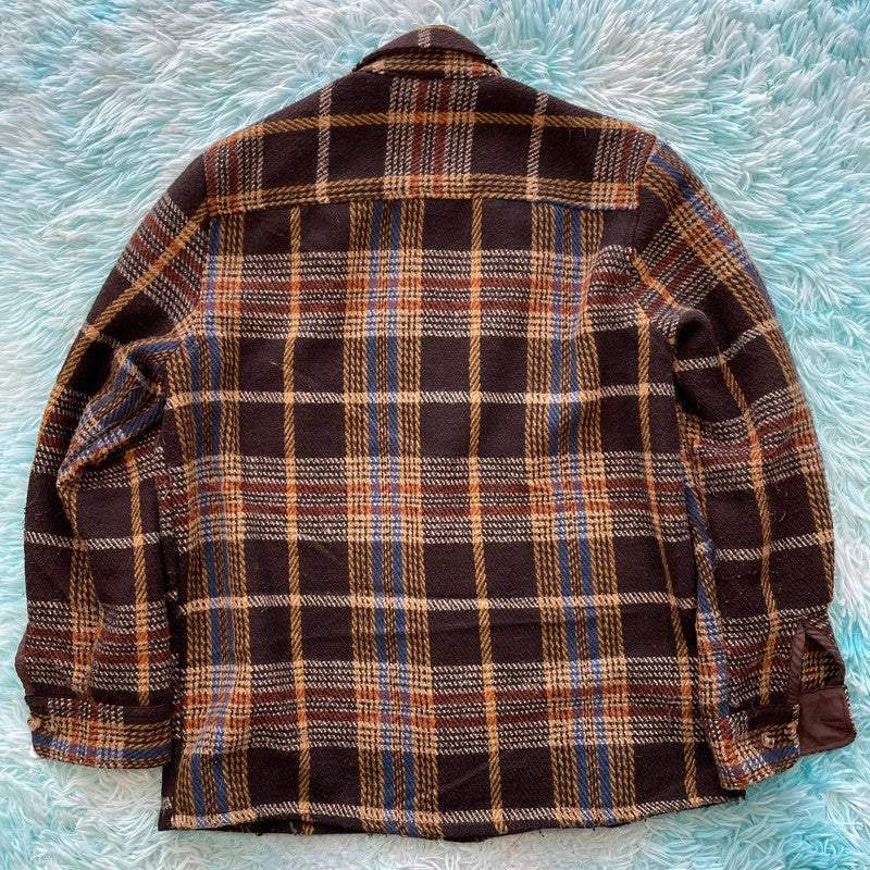 Brown Chequered Curated Utility Flannel Shirt Shacket - Large