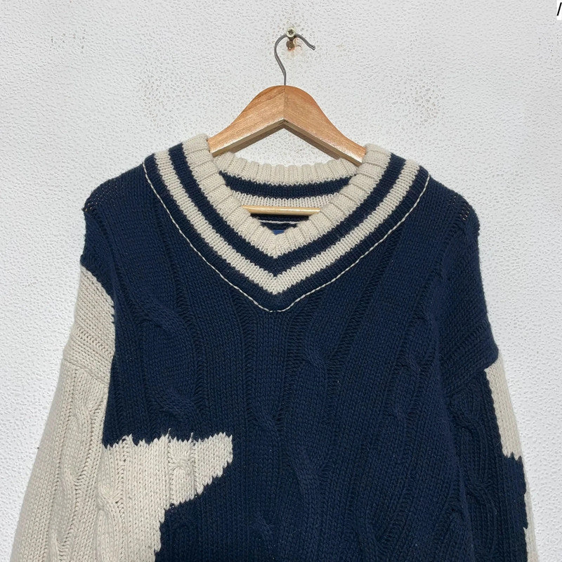 Navy & Cream Gant Heavyweight Knitted Jumper - Medium