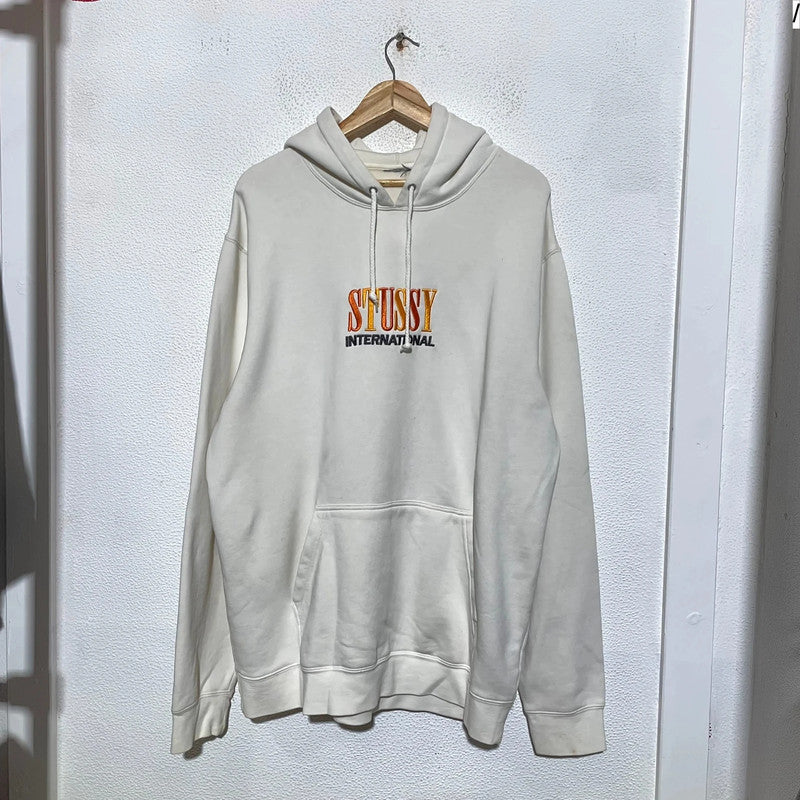 Cream White Stussy Hoodie Spellout - XL