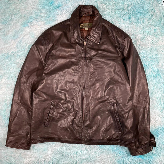 Vintage Brown Boxy Leather Jacket - XXL