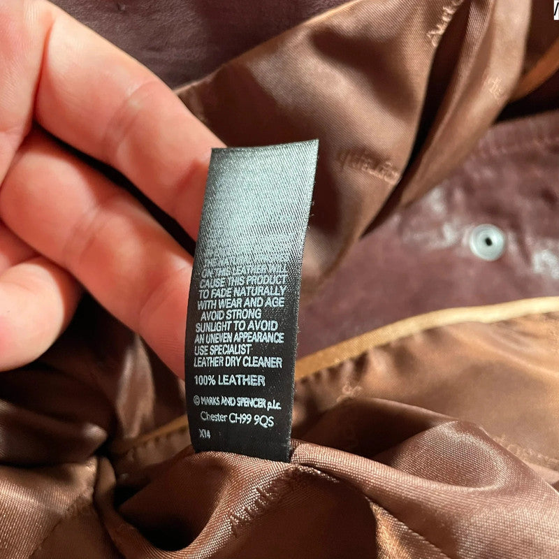 Vintage Y2K Red M&S Leather Jacket Belted - UK10