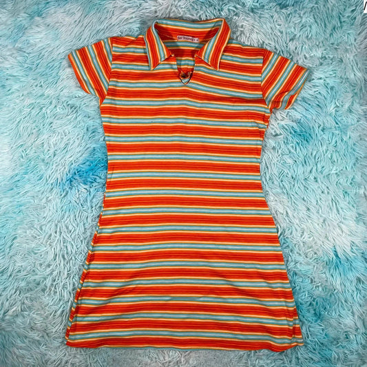 Vintage 90s Orange & Blue Striped Dress - Size 14