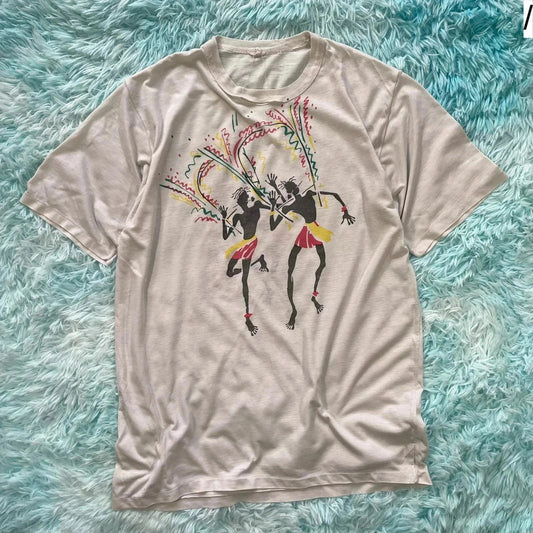Vintage 80s White Carnival Graphic T Shirt - Medium